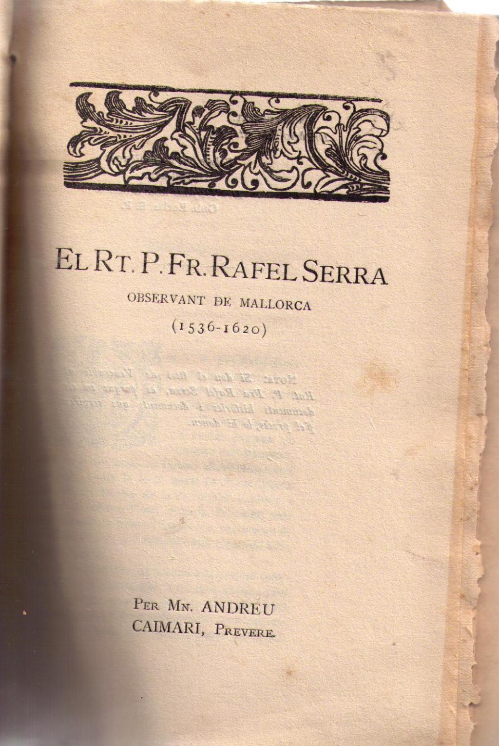 Coberta de El Rt. P. Fr. Rafel Serra 